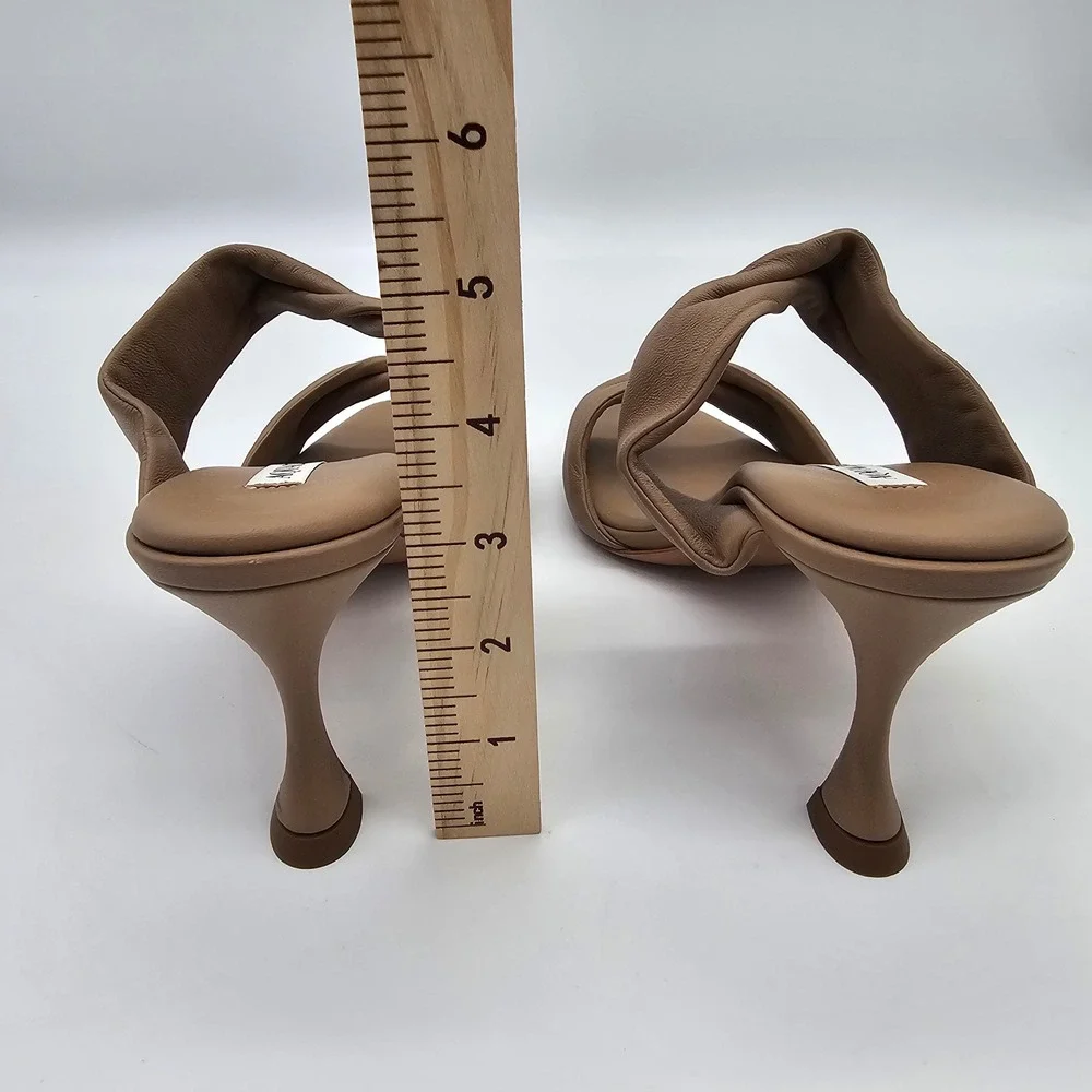 Aquazzura Twist Sandal 75 Women Size 40 US 10 New Nude Leather Kitten Heel Mules